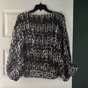 Black Sequin Wave-Pattern Women's Top